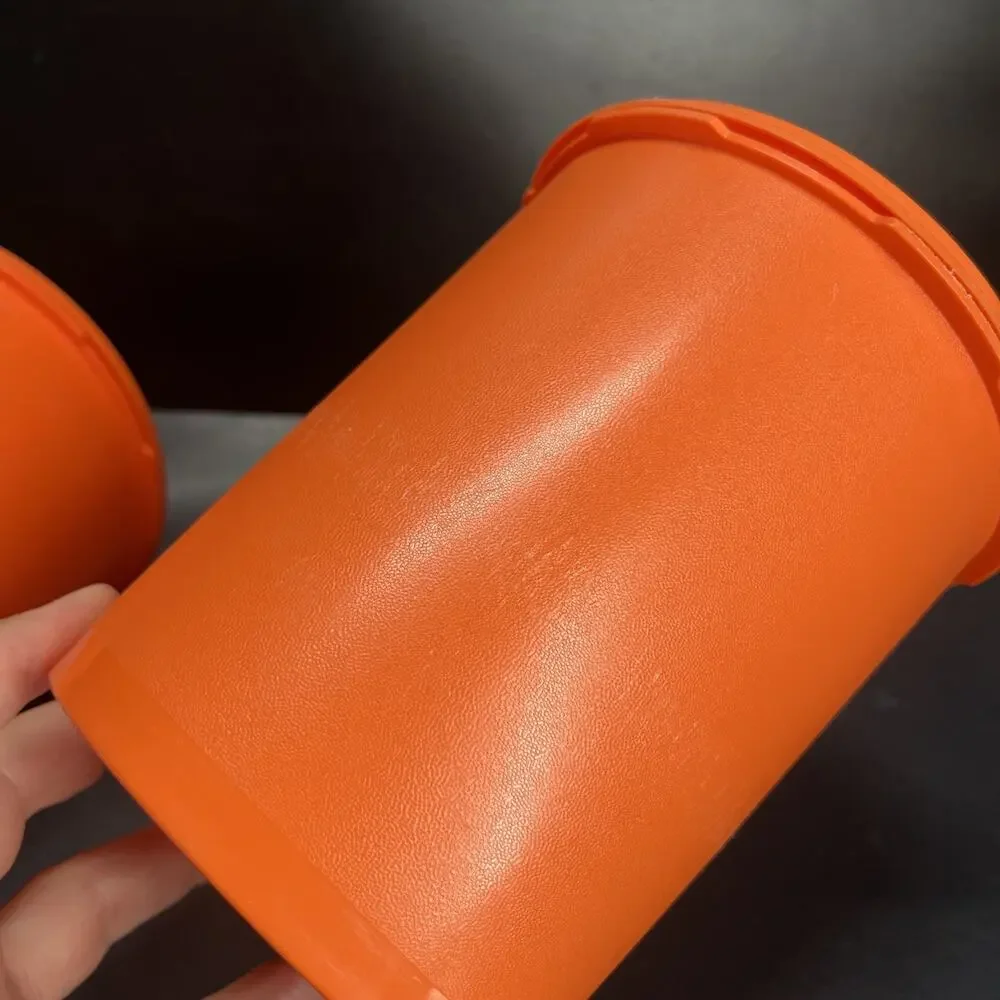 Vtg Harvest Orange Tupperware Servalier Nesting Canisters & Lids 807-7 809-10